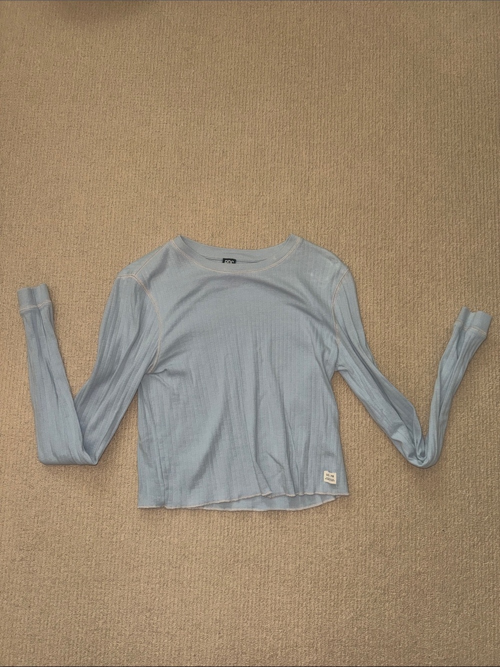 BDG Pale Blue Ribbed Long-Sleeve Tee
